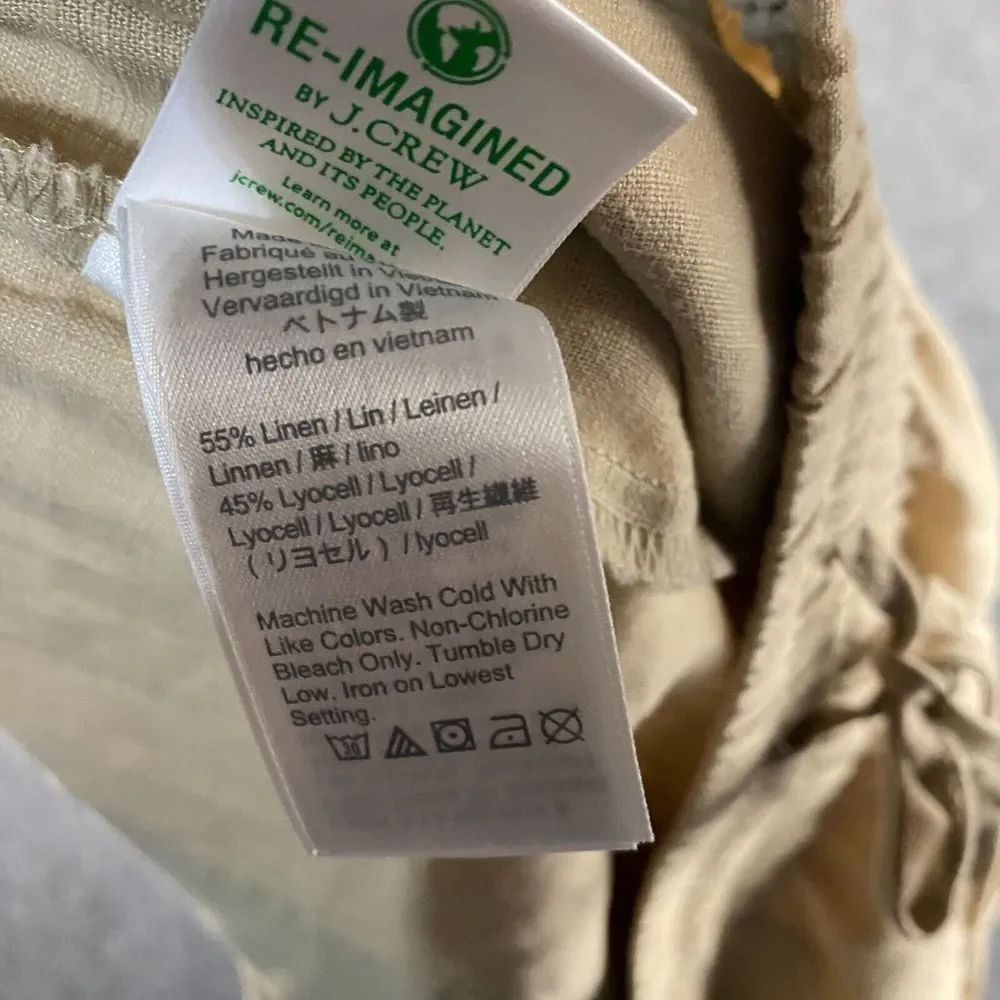 J Crew Pants Women's 2X Beige Jogger Taper Drawstring Linen Blend‎ NWT